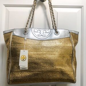 Brand new Tory Burch Fleming metallic tote